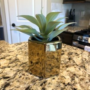 Faux Plant + Gold Planter